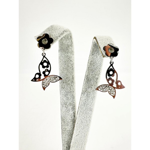 Gümüş Taşlı Kelebek Detaylı Küpe